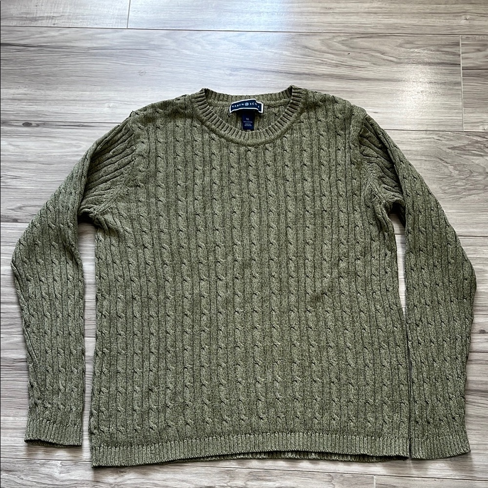 Karen Scott Green Crew Neck Cable Knit Sweater